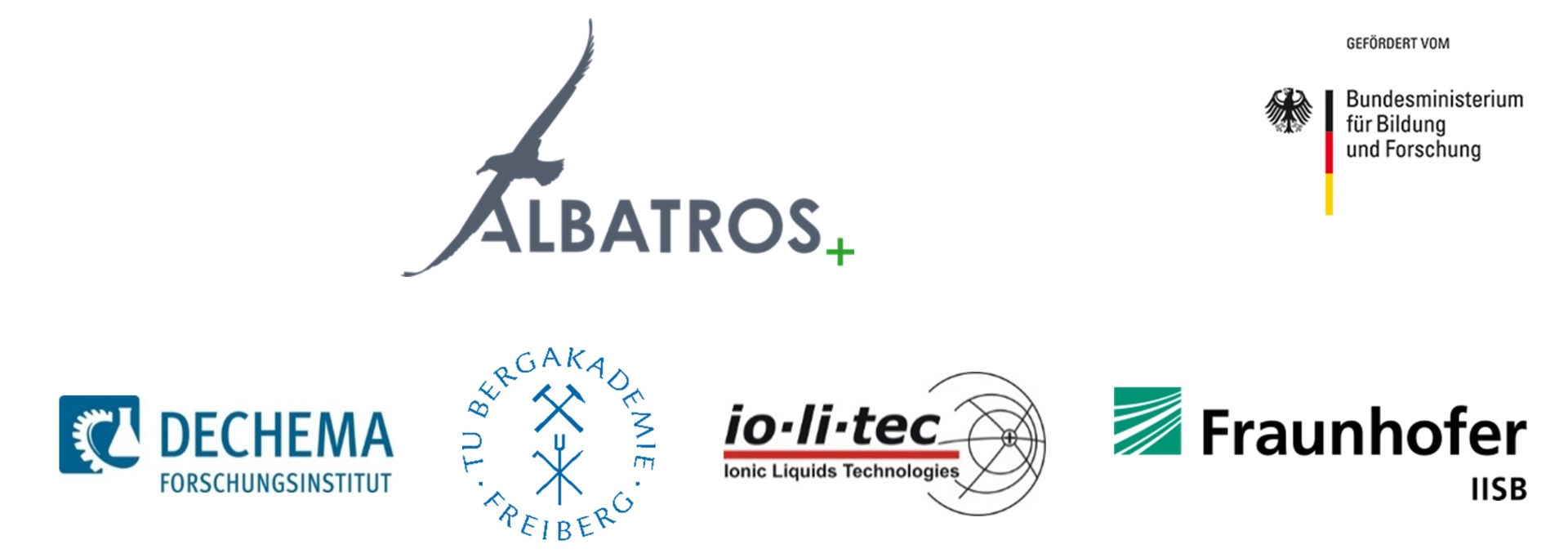 Logos von Albatros, DECHEMA, TU Freiberg, IoLiTec, Fraunhofer IISB
